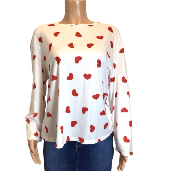 SHEIN Curve 1XL Heart Print Open Back Tie Top Valentine Long Sleeve - Picture 3 of 10